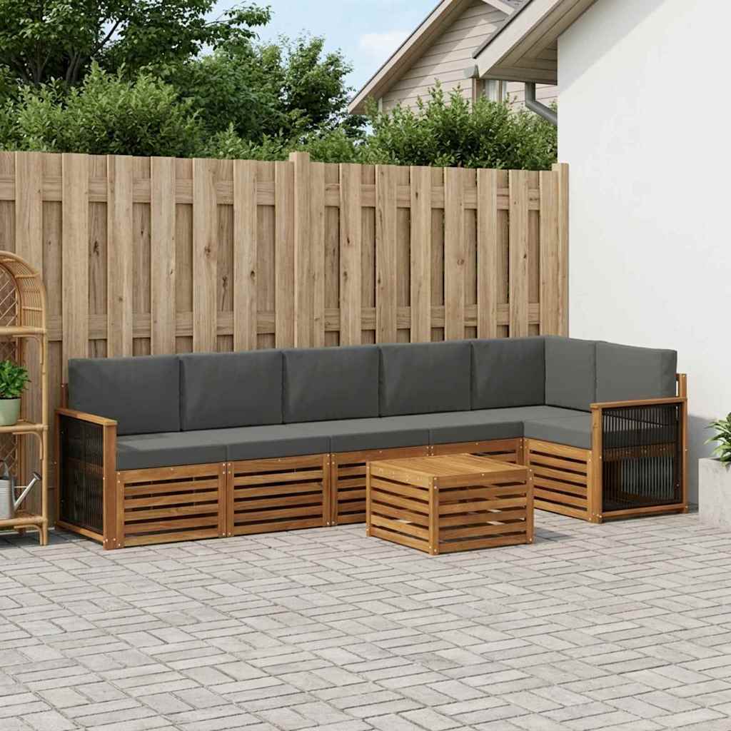 vidaXL Σαλονάκι Γωνιακού Καναπέ με μαξιλάρι 6 pcs Φυσικό και Ανθρακί