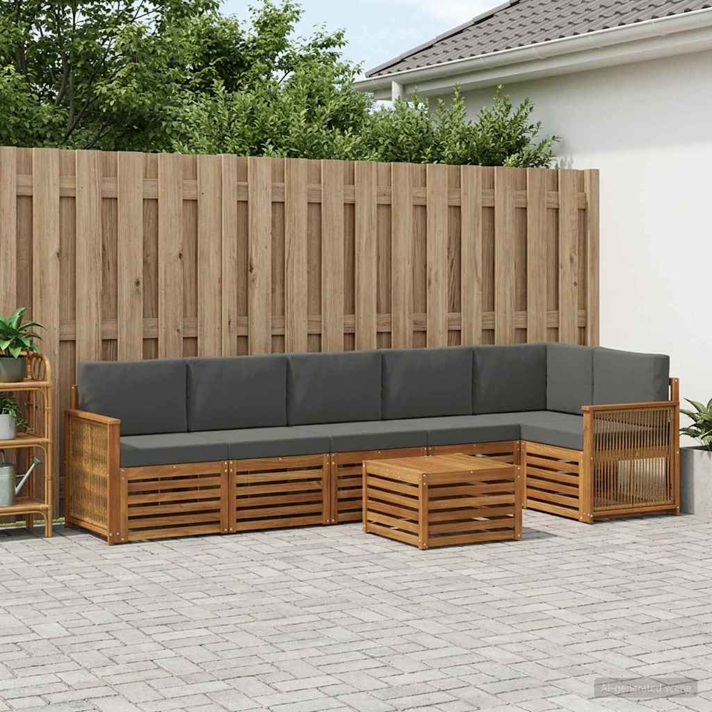 vidaXL Σαλονάκι Γωνιακού Καναπέ με μαξιλάρι 6 pcs Φυσικό και Ανθρακί