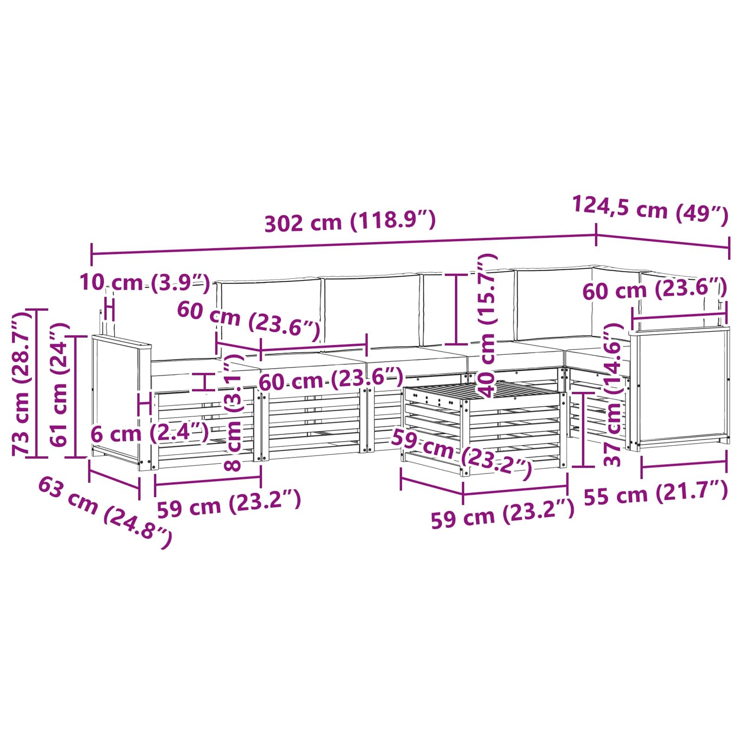 vidaXL Σαλονάκι Γωνιακού Καναπέ με μαξιλάρι 6 pcs Φυσικό και Ανθρακί