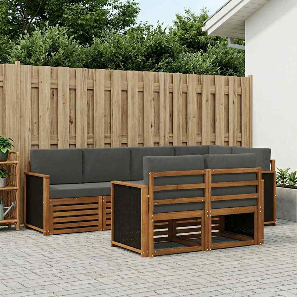 vidaXL Σαλονάκι Γωνιακού Καναπέ με μαξιλάρι 6 pcs Φυσικό και Ανθρακί