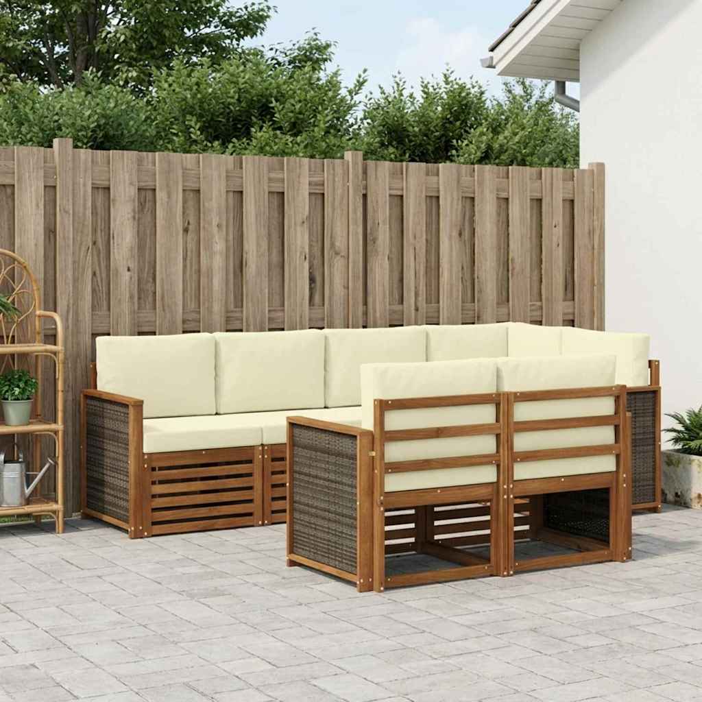 vidaXL Σαλονάκι Γωνιακού Καναπέ με μαξιλάρι 6 pcs Φυσικό και Κρέμα