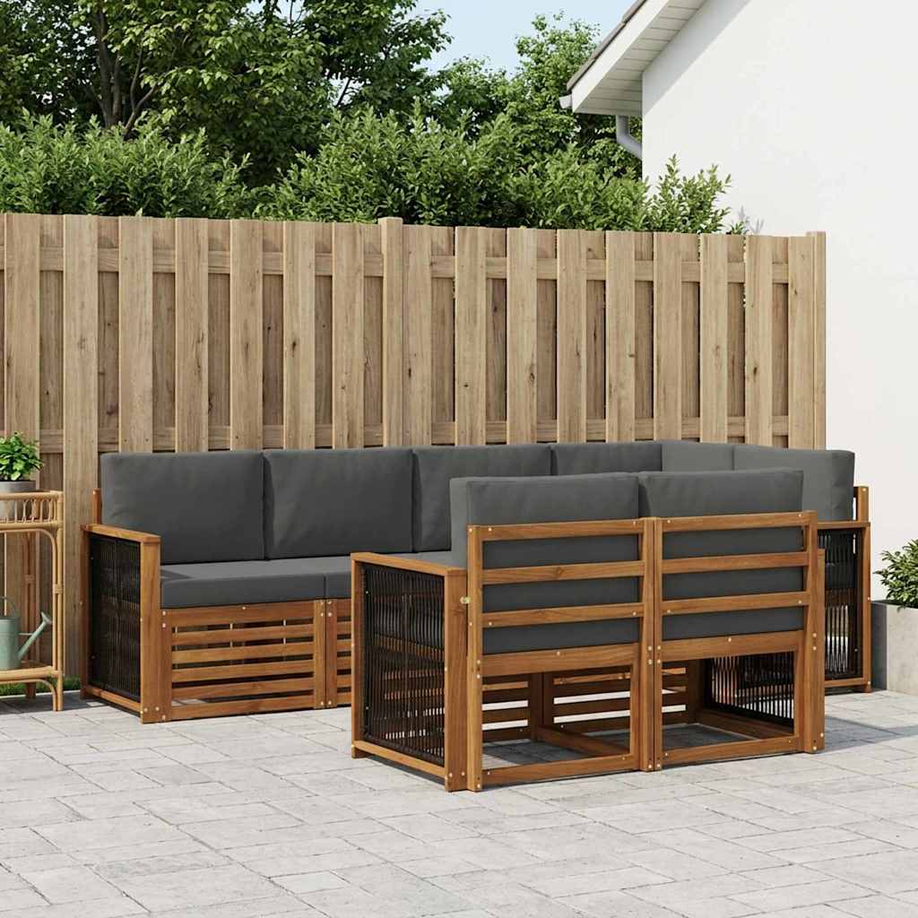 vidaXL Σαλονάκι Γωνιακού Καναπέ με μαξιλάρι 6 pcs Φυσικό και Ανθρακί