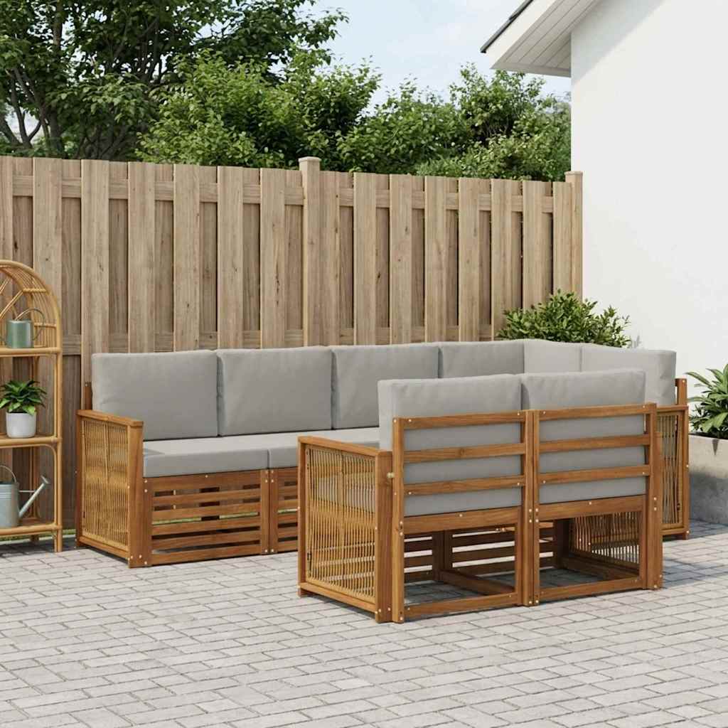 vidaXL Σαλονάκι Γωνιακού Καναπέ 6 pcs Φυσικό και Ανοιχτό Γκρι