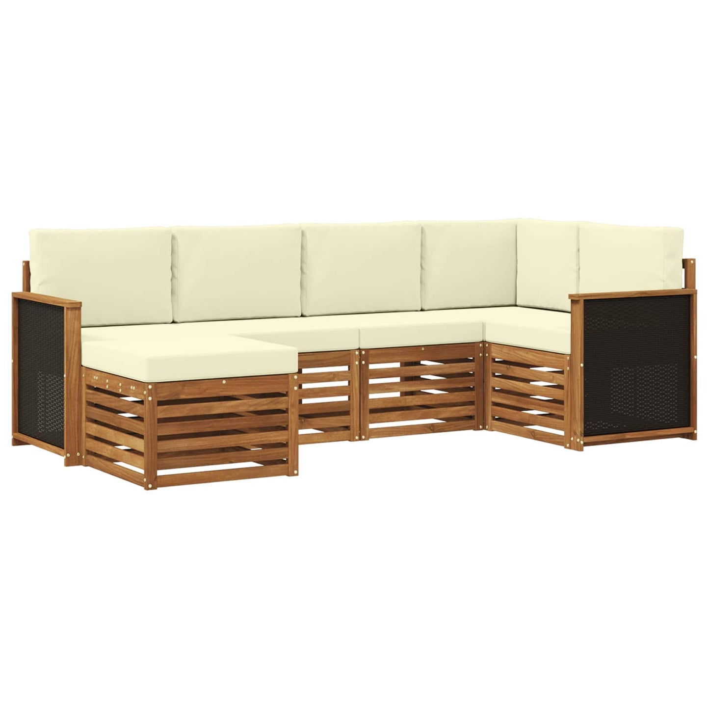 vidaXL Σαλονάκι Γωνιακού Καναπέ με μαξιλάρι 5 pcs Φυσικό και Κρέμα