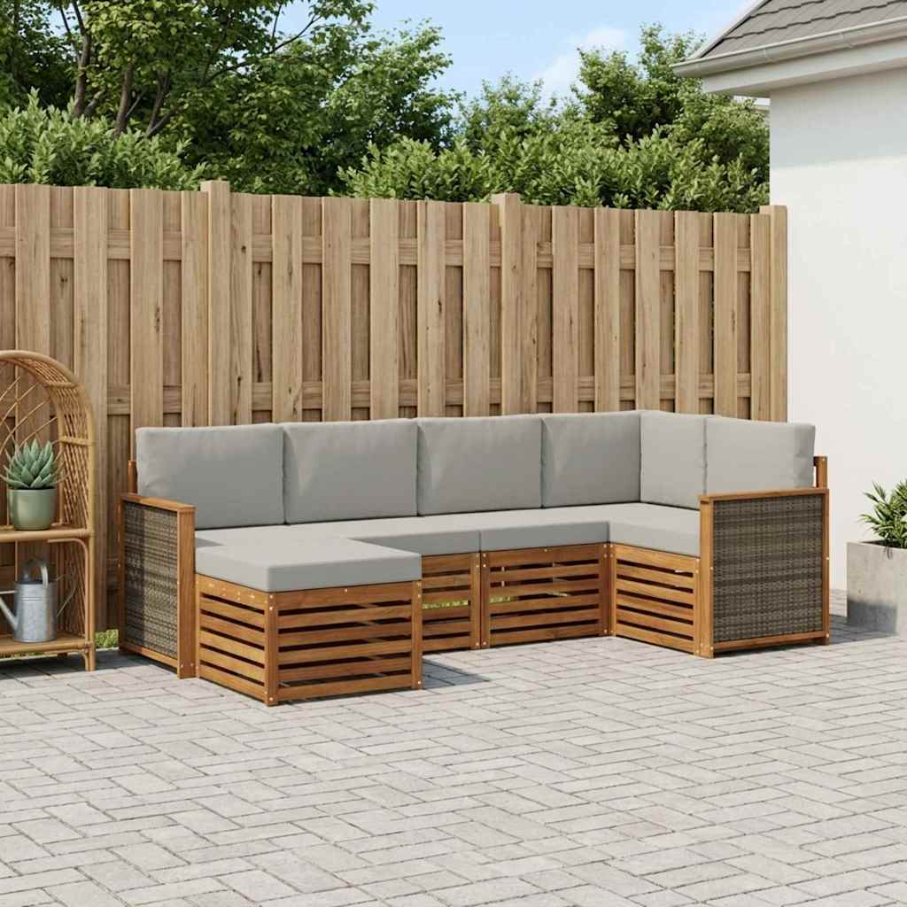 vidaXL Σαλονάκι Γωνιακού Καναπέ 5 pcs Φυσικό και Ανοιχτό Γκρι