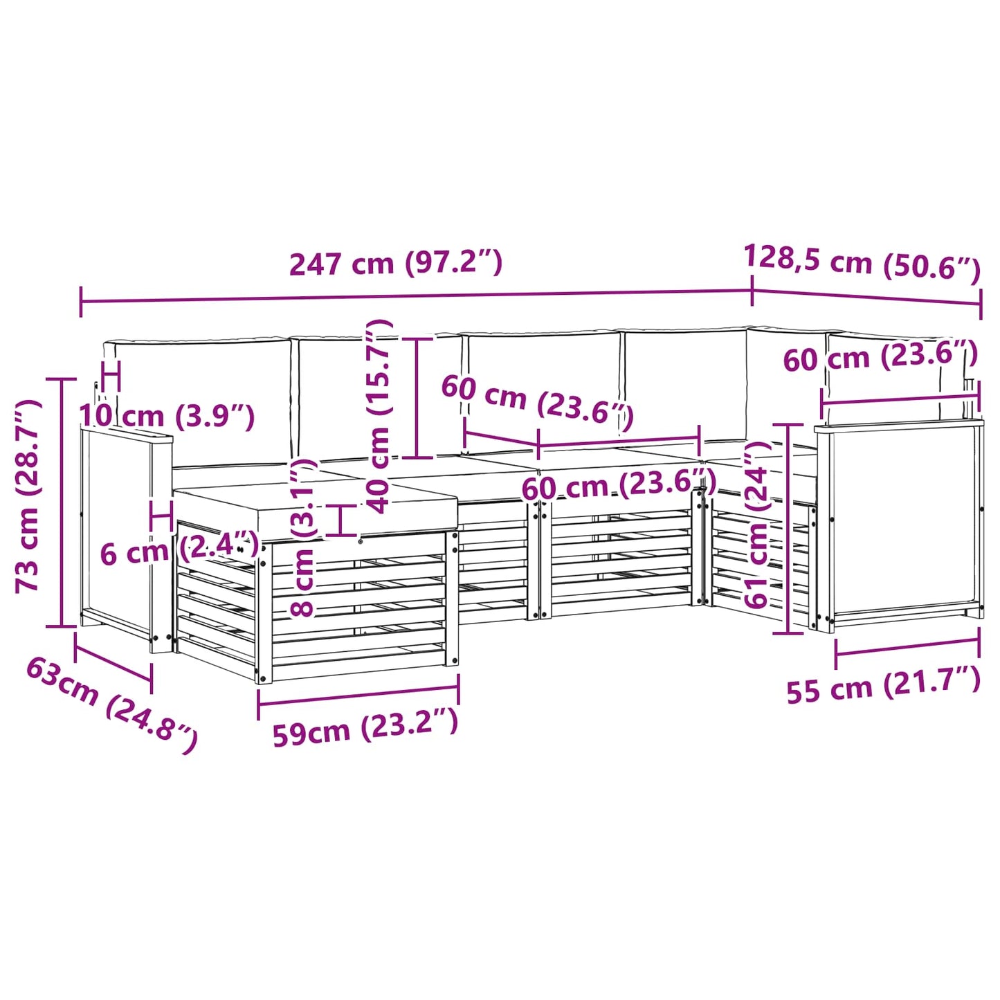 vidaXL Σαλονάκι Γωνιακού Καναπέ με μαξιλάρι 5 pcs Φυσικό και Κρέμα