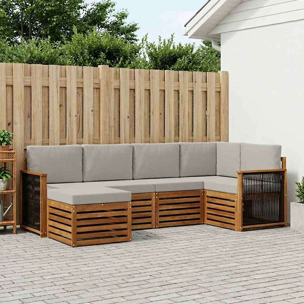 vidaXL Σαλονάκι Γωνιακού Καναπέ 5 pcs Φυσικό και Ανοιχτό Γκρι