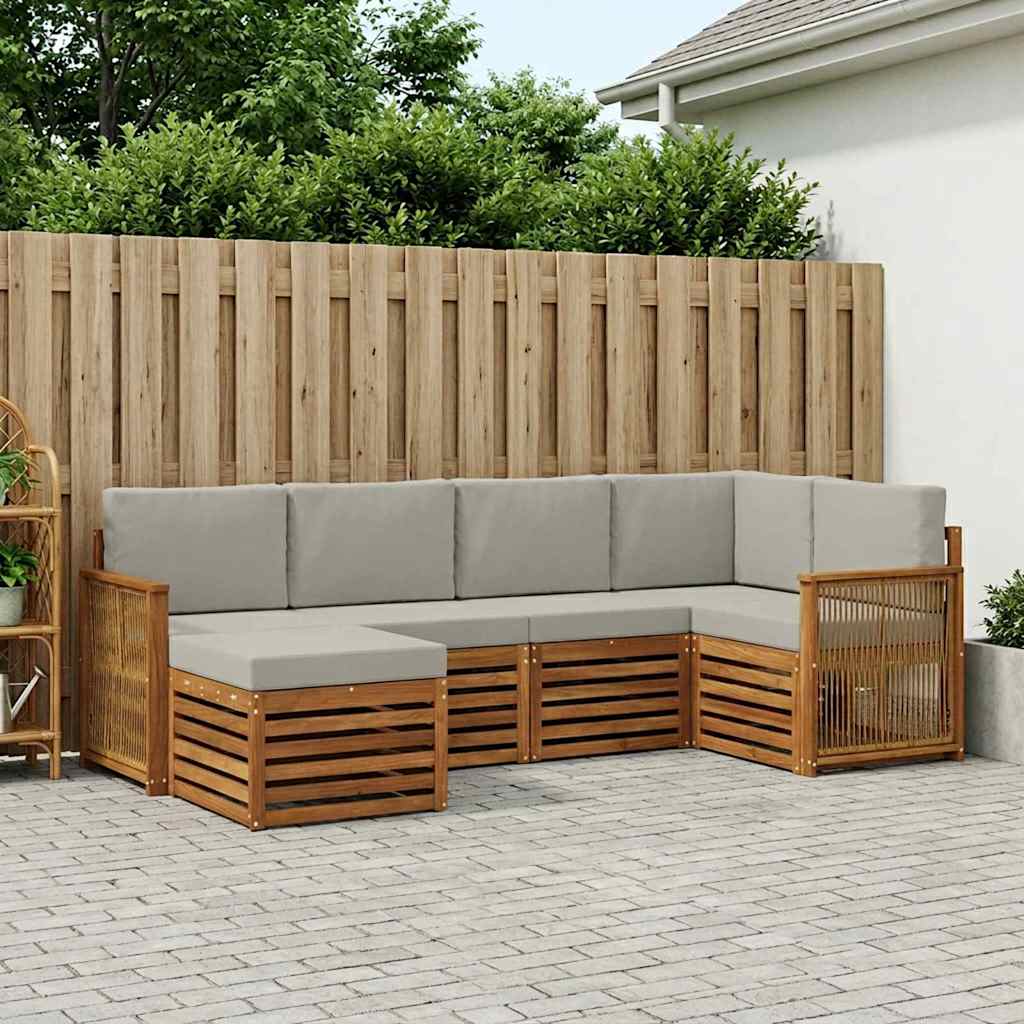 vidaXL Σαλονάκι Γωνιακού Καναπέ 5 pcs Φυσικό και Ανοιχτό Γκρι
