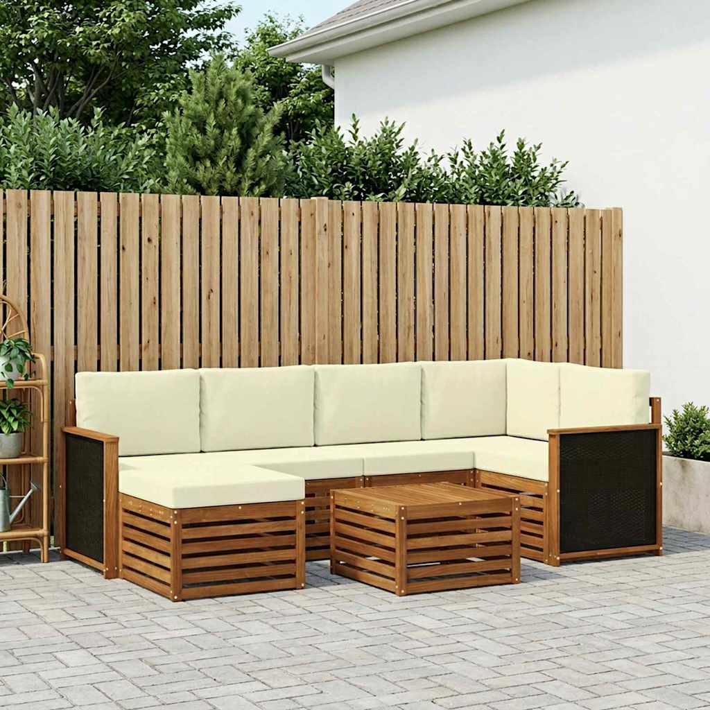 vidaXL Σαλονάκι Γωνιακού Καναπέ με μαξιλάρι 6 pcs Φυσικό και Κρέμα