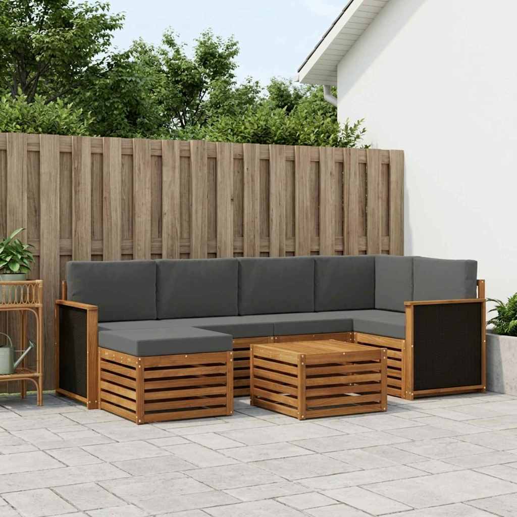 vidaXL Σαλονάκι Γωνιακού Καναπέ με μαξιλάρι 6 pcs Φυσικό και Ανθρακί