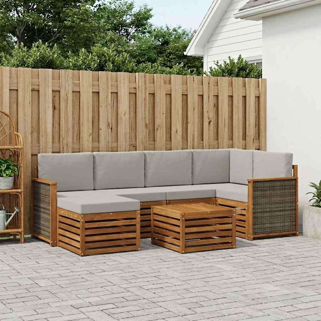 vidaXL Σαλονάκι Γωνιακού Καναπέ 6 pcs Φυσικό και Ανοιχτό Γκρι