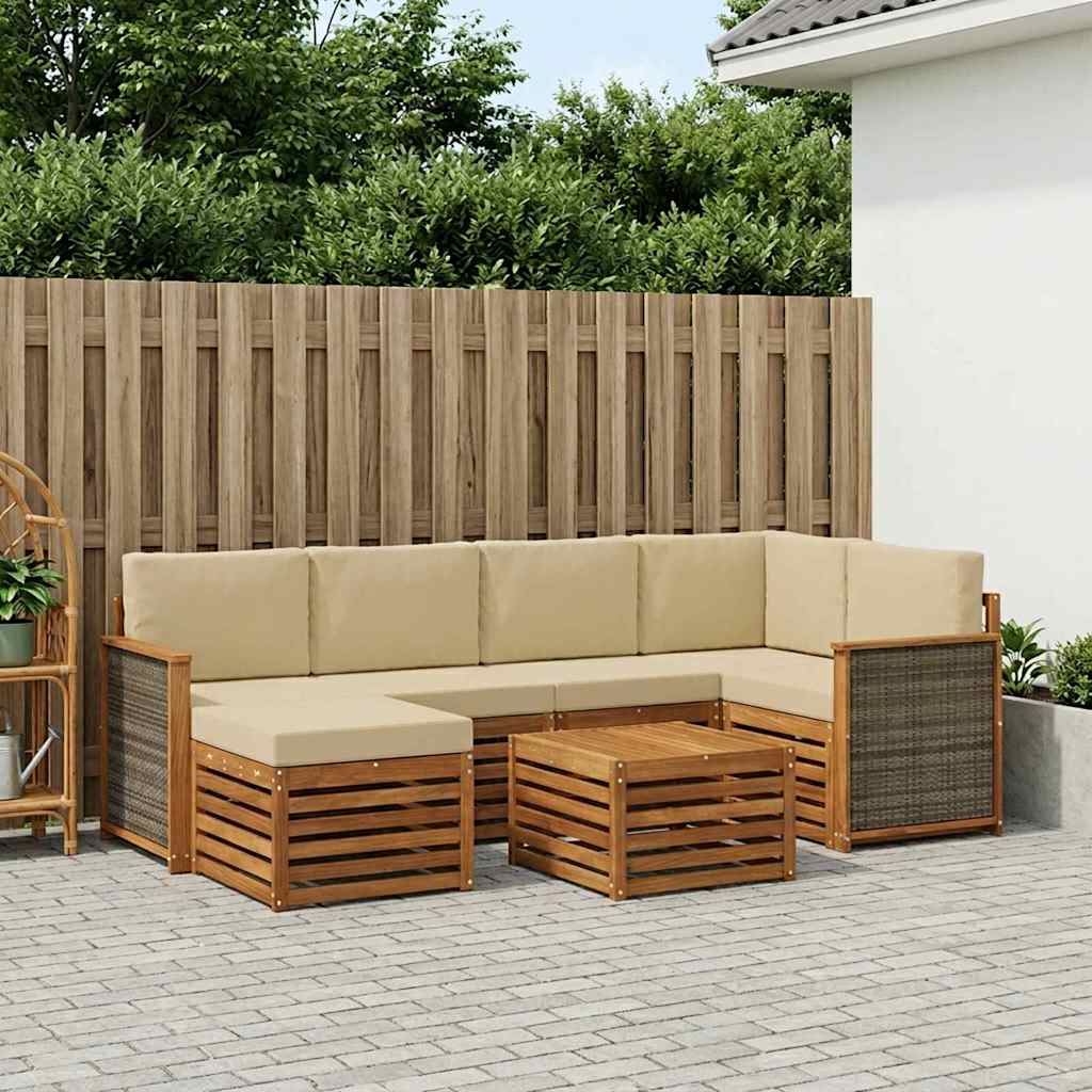 vidaXL Σαλονάκι Γωνιακού Καναπέ με μαξιλάρι 6 pcs Φυσικό