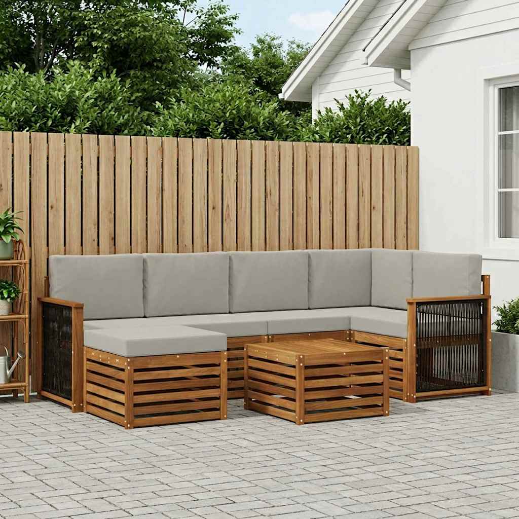 vidaXL Σαλονάκι Γωνιακού Καναπέ 6 pcs Φυσικό και Ανοιχτό Γκρι