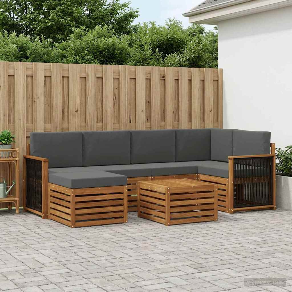 vidaXL Σαλονάκι Γωνιακού Καναπέ με μαξιλάρι 6 pcs Φυσικό και Ανθρακί