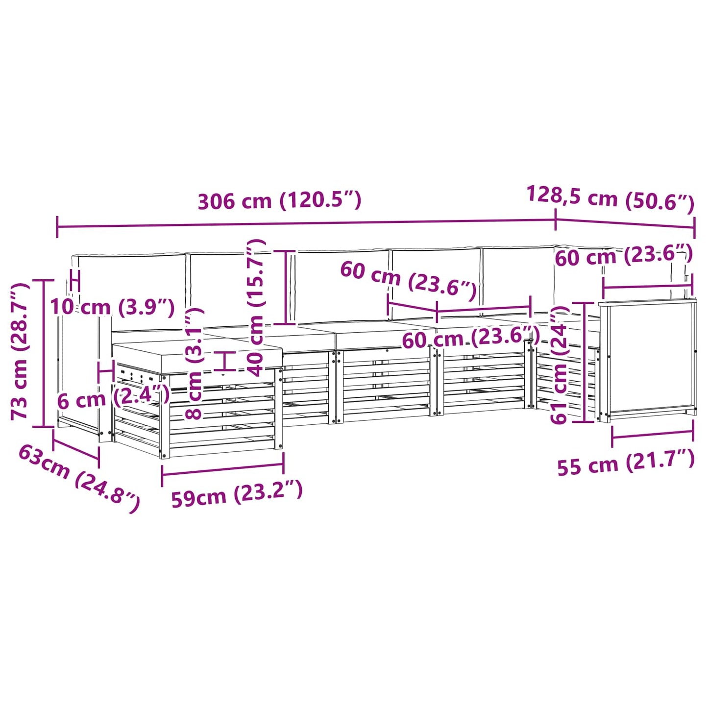 vidaXL Σαλονάκι Γωνιακού Καναπέ 6 pcs Φυσικό και Ανοιχτό Γκρι