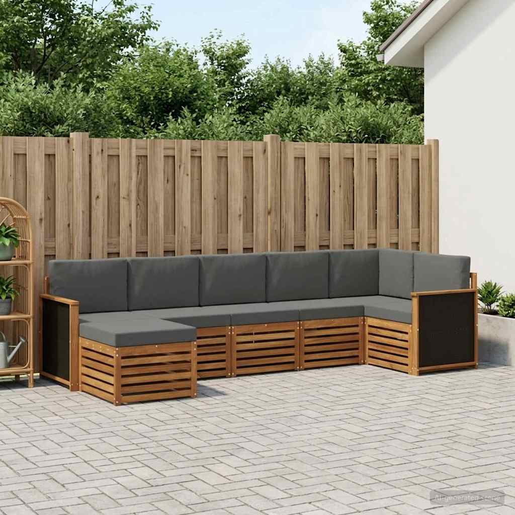 vidaXL Σαλονάκι Γωνιακού Καναπέ με μαξιλάρι 6 pcs Φυσικό και Ανθρακί