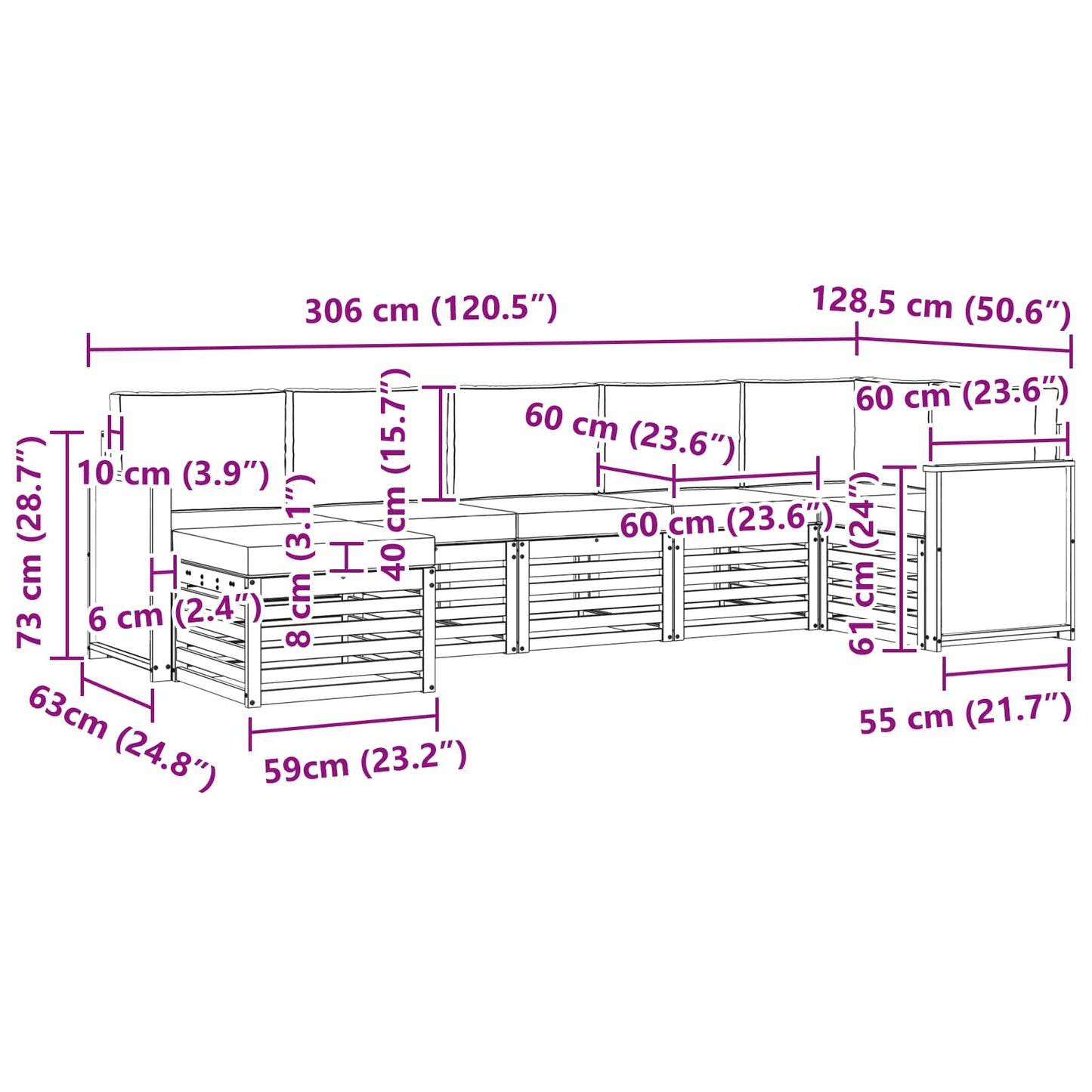 vidaXL Σαλονάκι Γωνιακού Καναπέ με μαξιλάρι 6 pcs Φυσικό