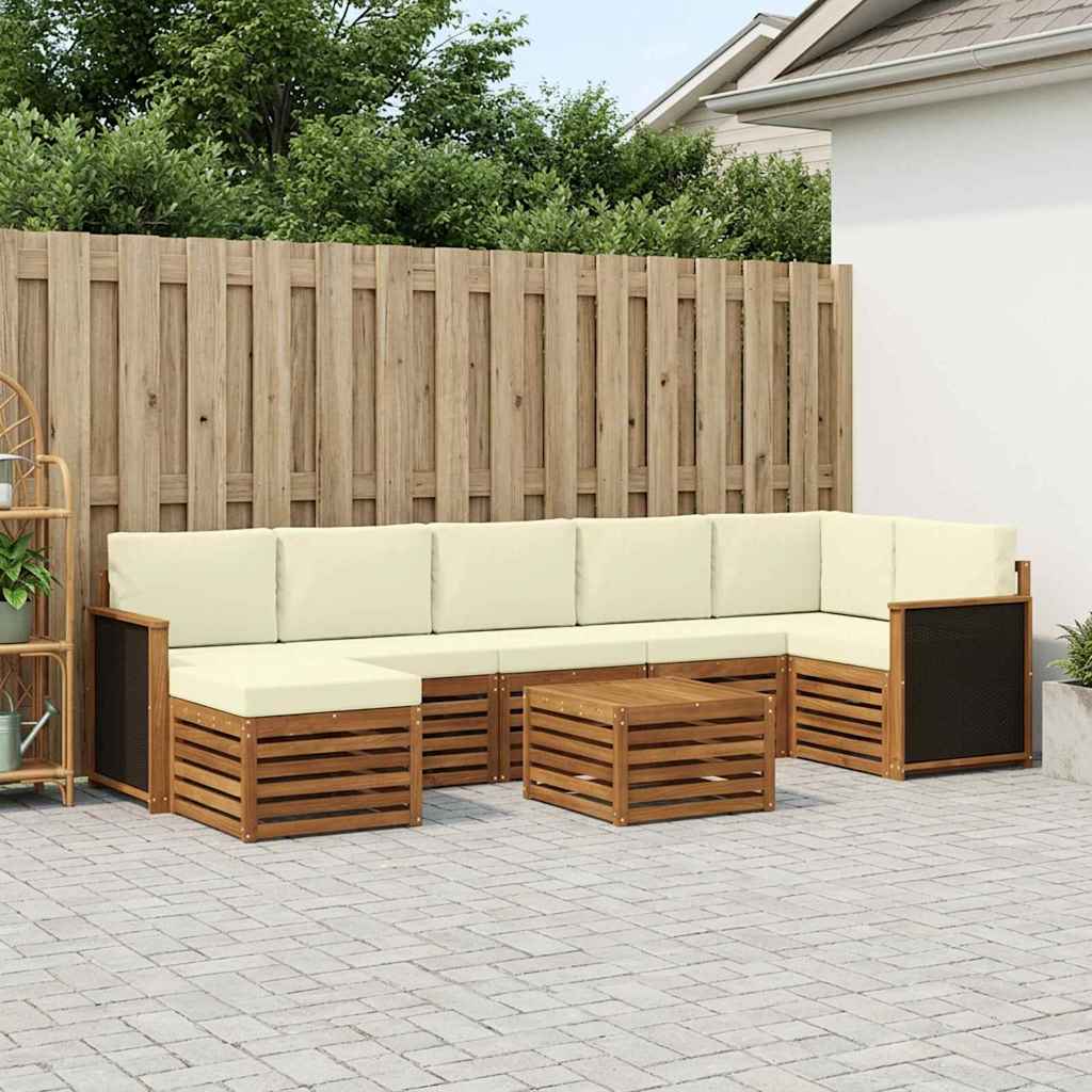 vidaXL Σειρά Καναπέ Εξωτερικού με μαξιλάρι 7 pcs Φυσικό και Κρέμα