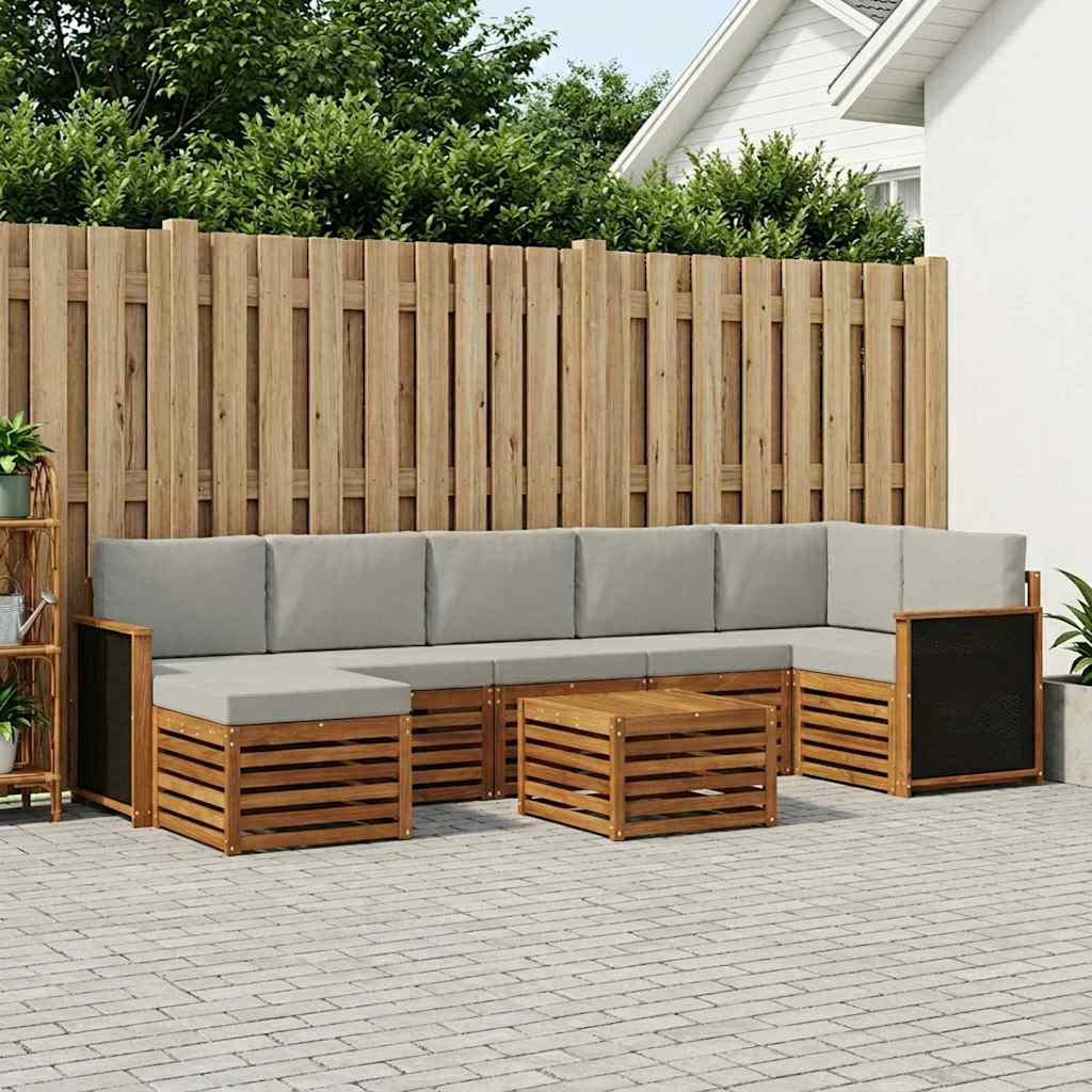 vidaXL Σειρά Καναπέ Εξωτερικού 7 pcs Φυσικό και Ανοιχτό Γκρι
