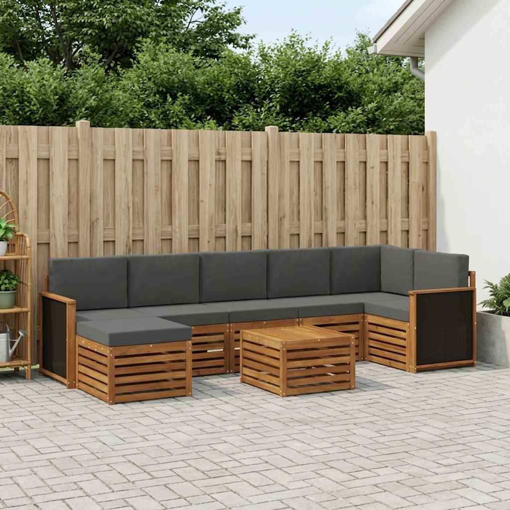 vidaXL Σειρά Καναπέ Εξωτερικού με μαξιλάρι 7 pcs Φυσικό και Ανθρακί