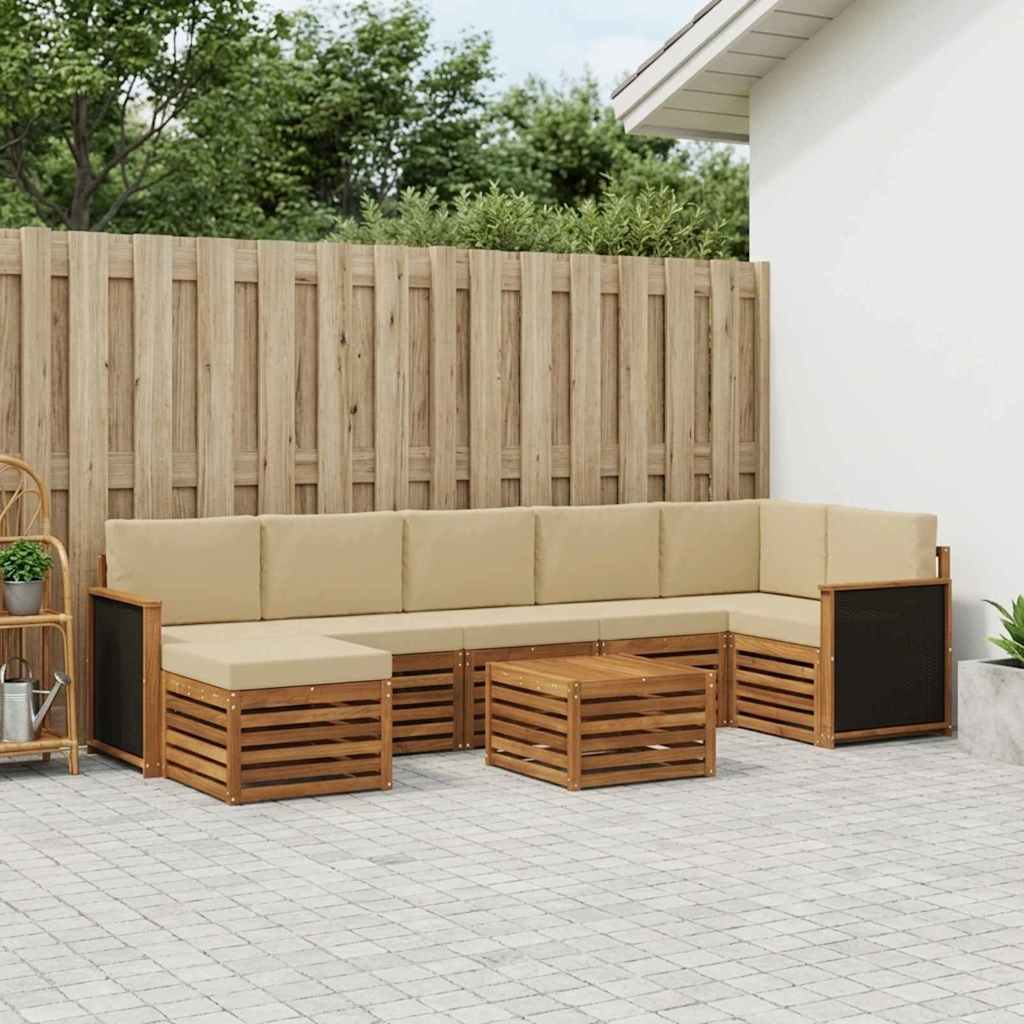 vidaXL Σειρά Καναπέ Εξωτερικού με μαξιλάρι 7 pcs Φυσικό