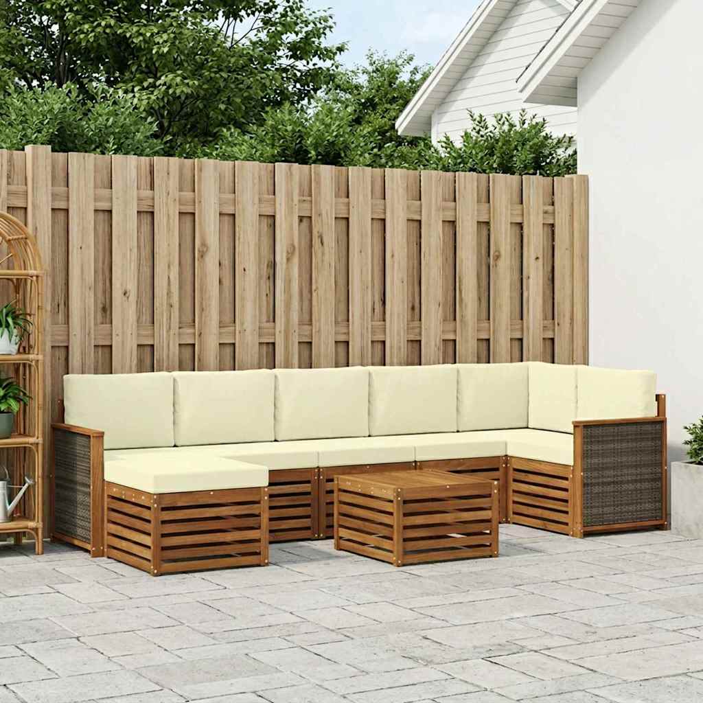 vidaXL Σειρά Καναπέ Εξωτερικού με μαξιλάρι 7 pcs Φυσικό και Κρέμα