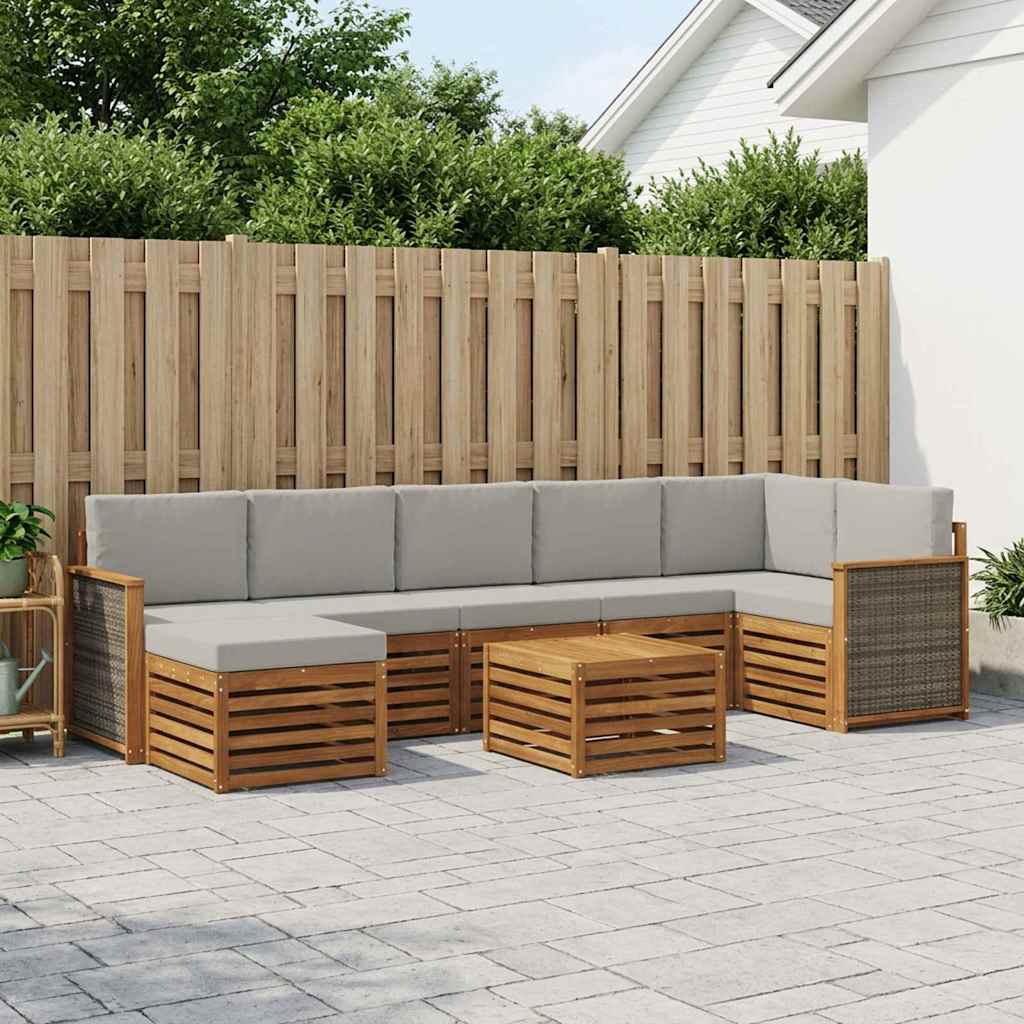 vidaXL Σειρά Καναπέ Εξωτερικού 7 pcs Φυσικό και Ανοιχτό Γκρι