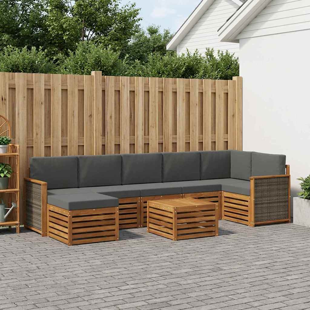 vidaXL Σειρά Καναπέ Εξωτερικού με μαξιλάρι 7 pcs Φυσικό και Ανθρακί