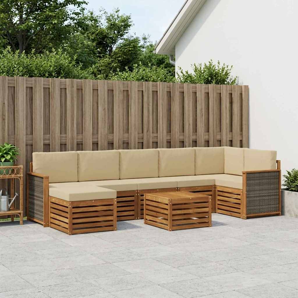 vidaXL Σειρά Καναπέ Εξωτερικού με μαξιλάρι 7 pcs Φυσικό