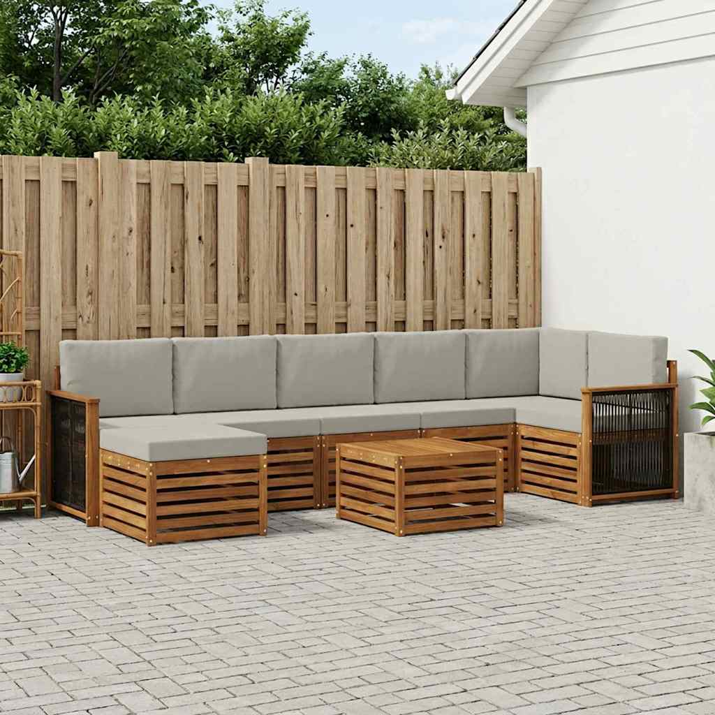 vidaXL Σειρά Καναπέ Εξωτερικού 7 pcs Φυσικό και Ανοιχτό Γκρι