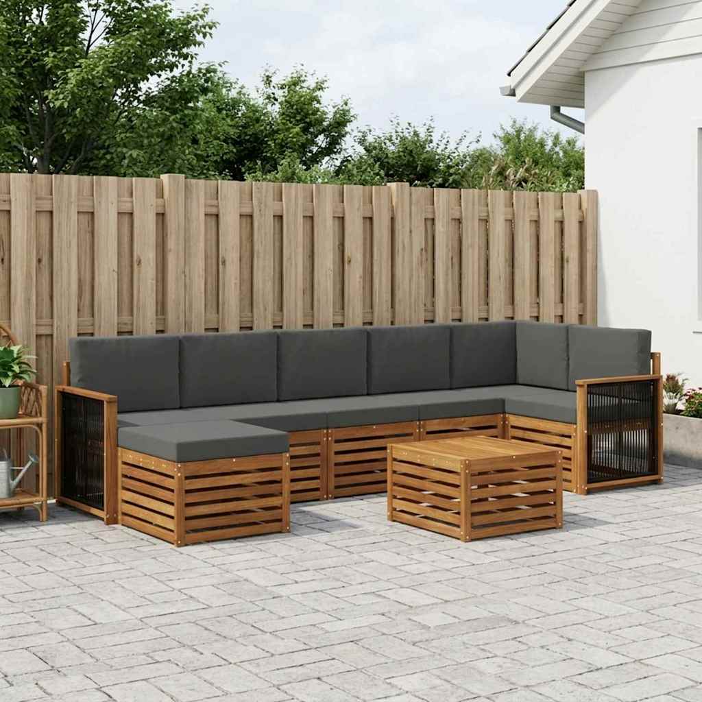 vidaXL Σειρά Καναπέ Εξωτερικού με μαξιλάρι 7 pcs Φυσικό και Ανθρακί