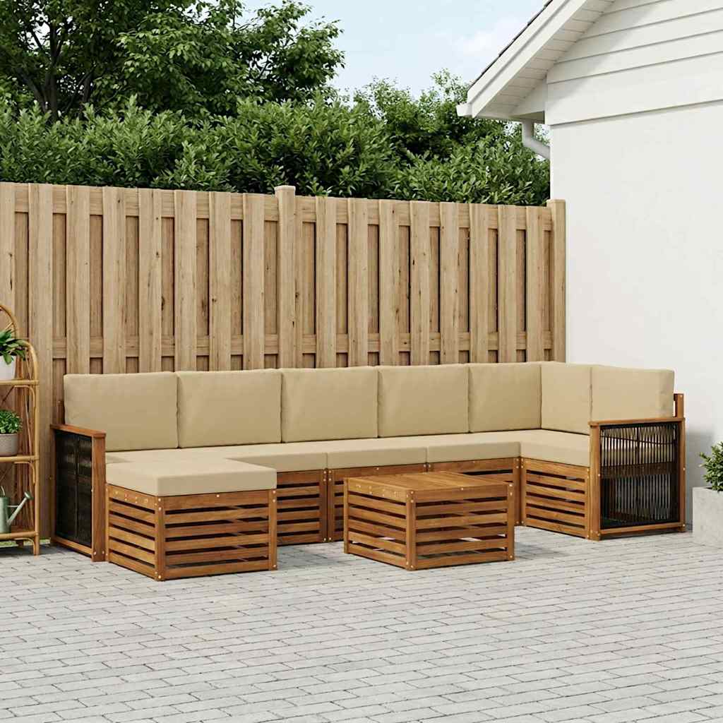 vidaXL Σειρά Καναπέ Εξωτερικού με μαξιλάρι 7 pcs Φυσικό