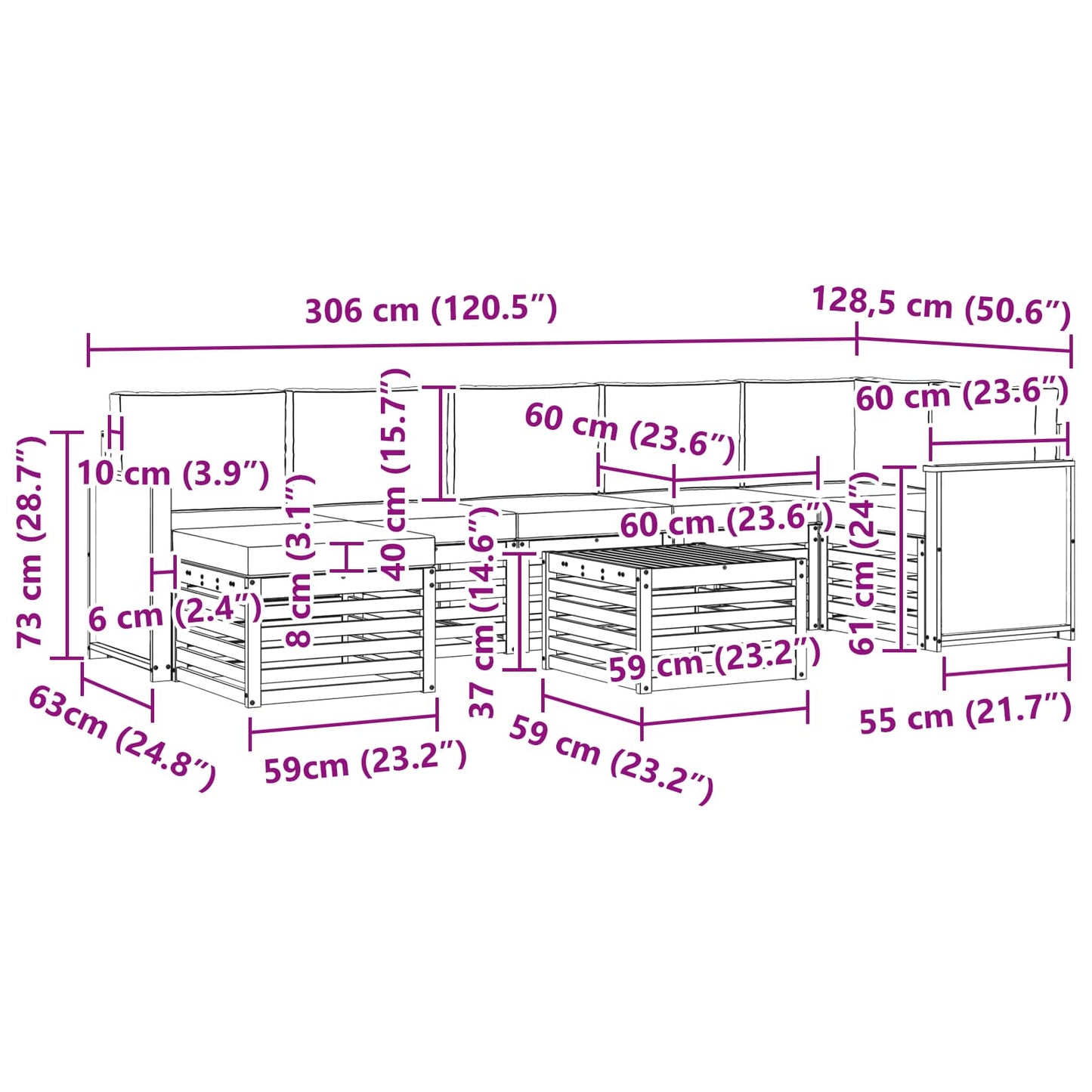 vidaXL Σειρά Καναπέ Εξωτερικού με μαξιλάρι 7 pcs Φυσικό και Κρέμα