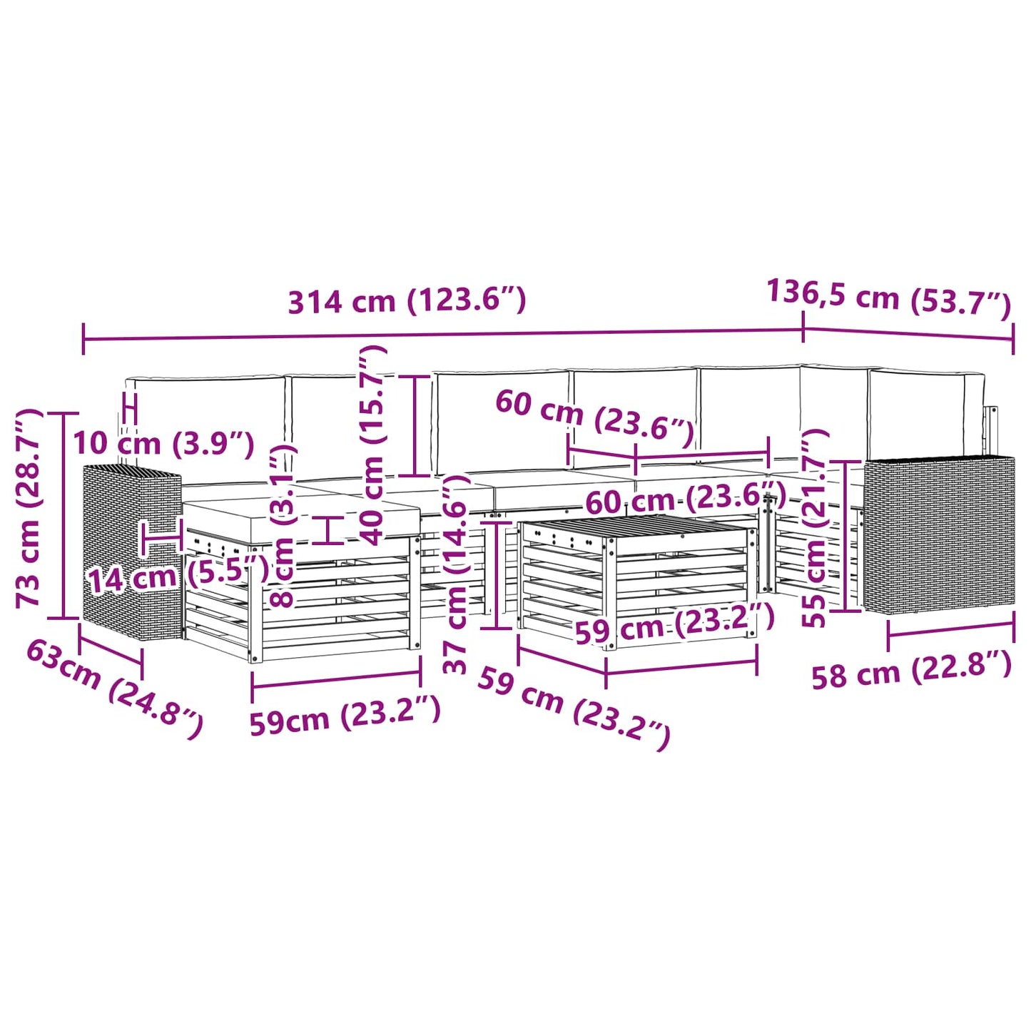 vidaXL Σειρά Καναπέ Εξωτερικού με μαξιλάρι 8 pcs Φυσικό και Κρέμα