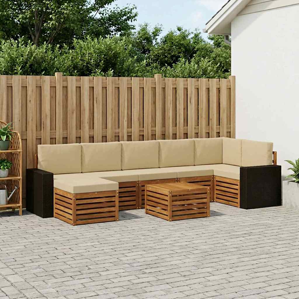 vidaXL Σειρά Καναπέ Εξωτερικού με μαξιλάρι 8 pcs Φυσικό και Μπεζ