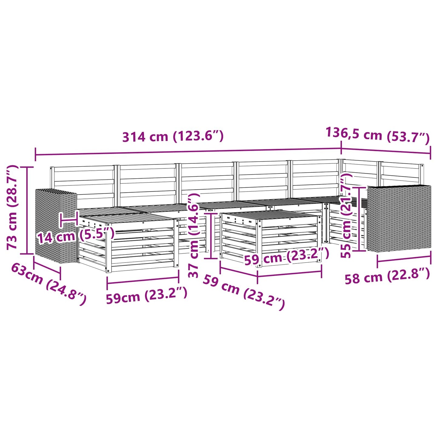 vidaXL Σειρά Καναπέ Εξωτερικού 8 pcs Φυσικό Στερεό Ξύλο Ακακίας
