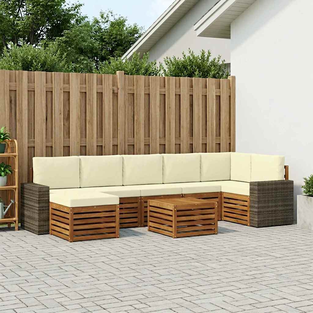vidaXL Σειρά Καναπέ Εξωτερικού με μαξιλάρι 8 pcs Φυσικό και Κρέμα