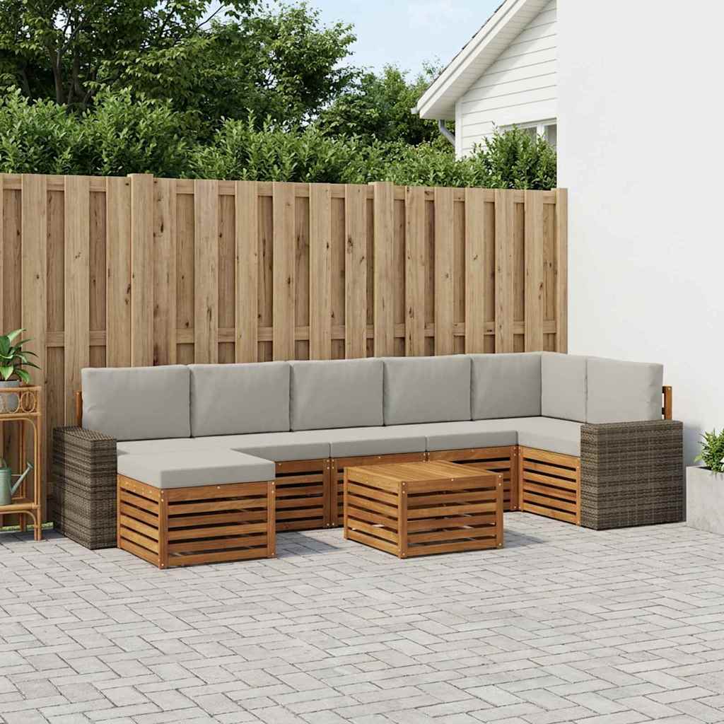 vidaXL Σειρά Καναπέ Εξωτερικού 8 pcs Φυσικό και Ανοιχτό Γκρι