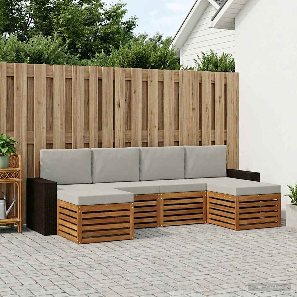 vidaXL Σετ Καναπέ 6 pcs Φυσικό και Ανοιχτό Γκρι Στερεό Ξύλο Ακακίας
