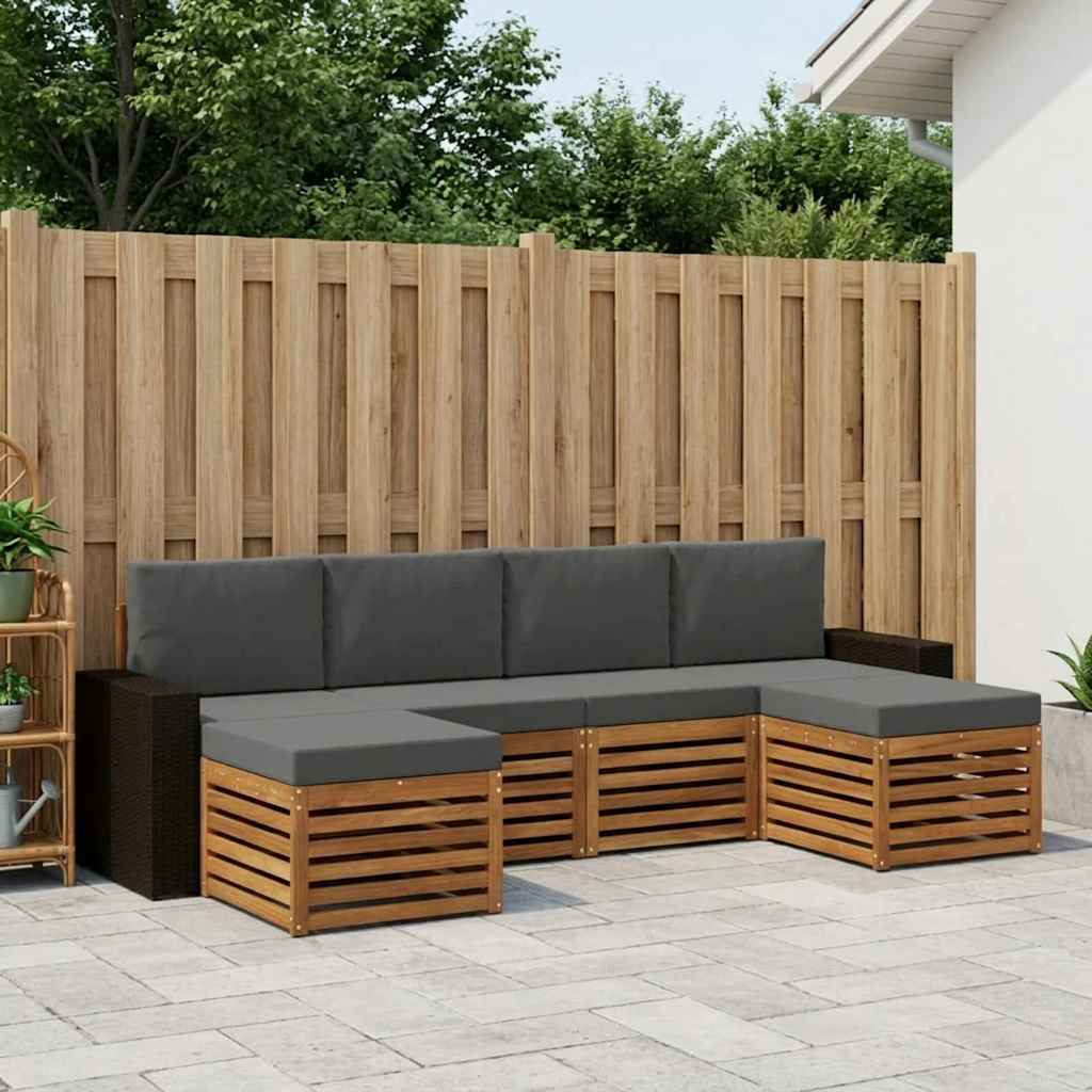 vidaXL Σετ Καναπέ 6 pcs Φυσικό και Ανθρακί Στερεό Ξύλο Ακακίας