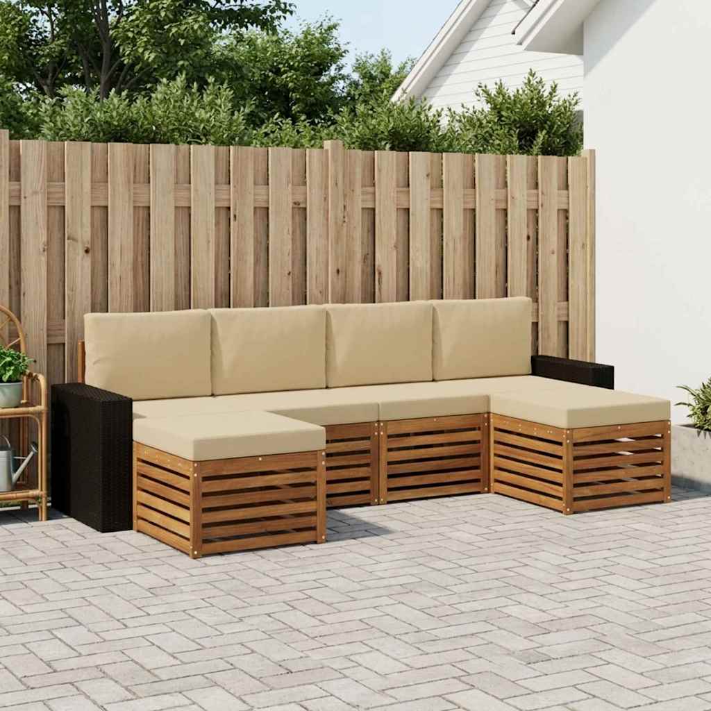 vidaXL Σετ Καναπέ 6 pcs Φυσικό και Μπεζ Στερεό Ξύλο Ακακίας