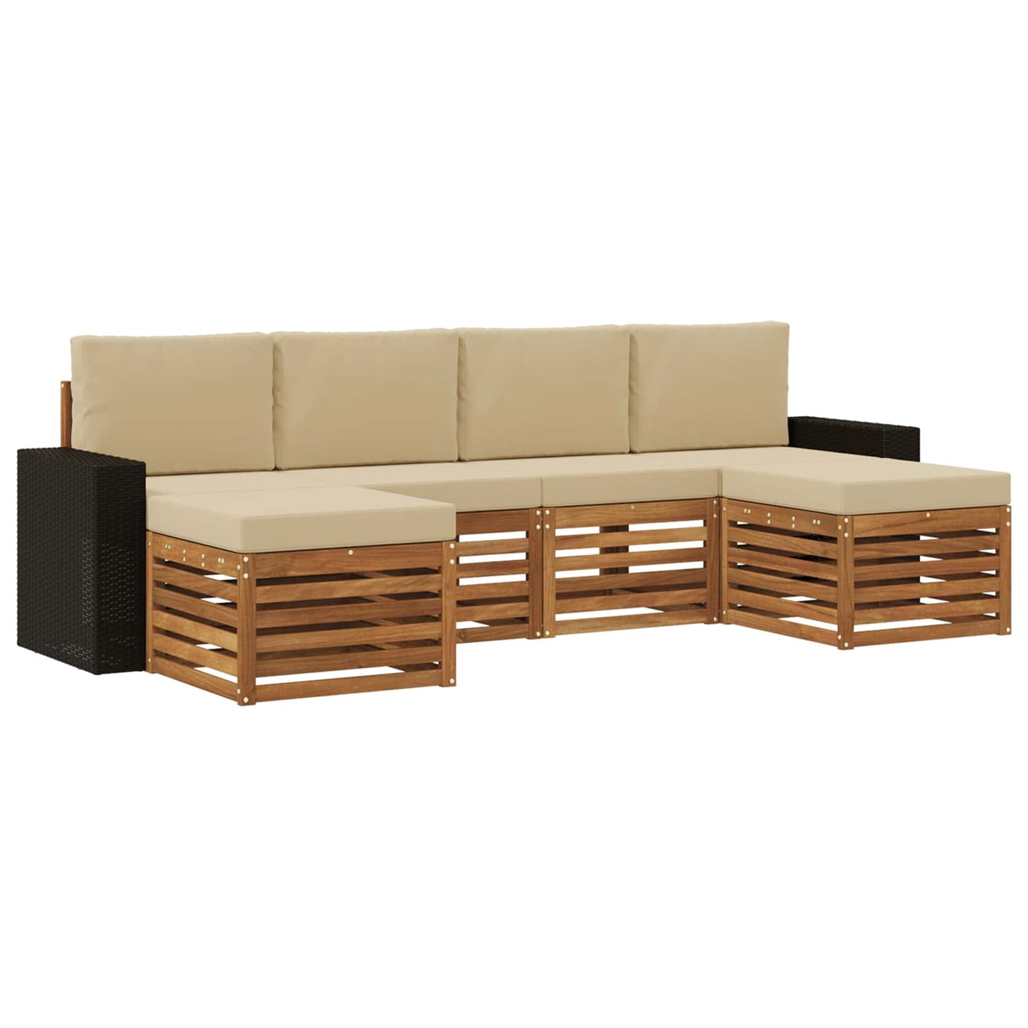 vidaXL Σετ Καναπέ 6 pcs Φυσικό και Μπεζ Στερεό Ξύλο Ακακίας