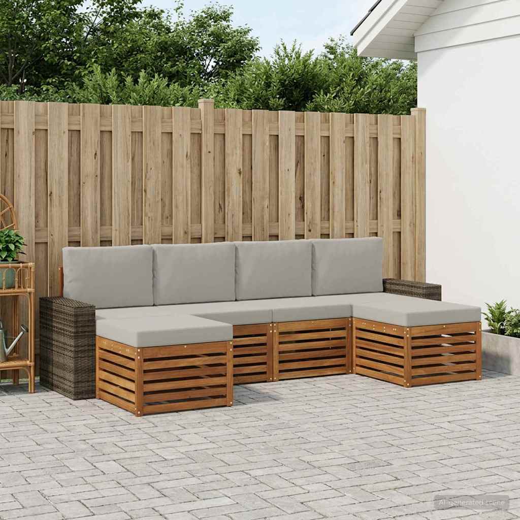 vidaXL Σετ Καναπέ 6 pcs Φυσικό και Ανοιχτό Γκρι Στερεό Ξύλο Ακακίας