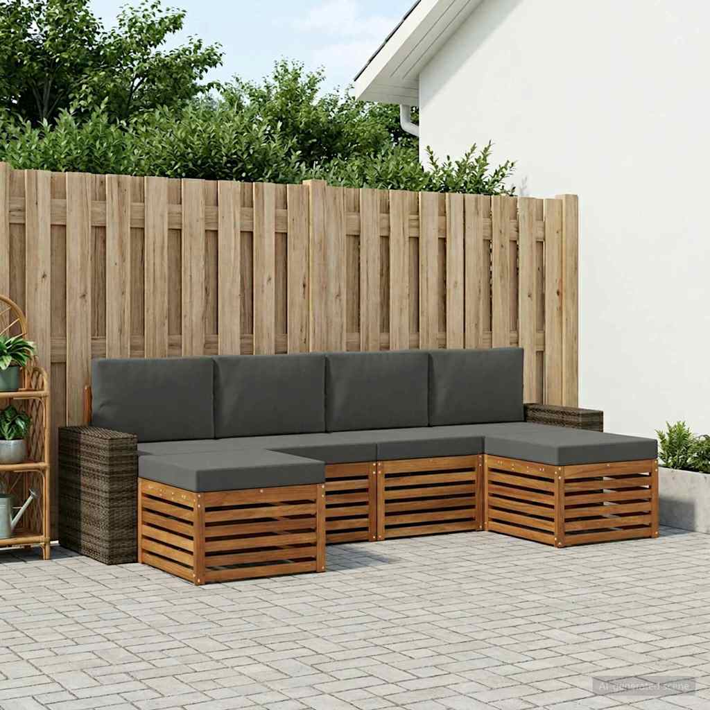 vidaXL Σετ Καναπέ 6 pcs Φυσικό και Ανθρακί Στερεό Ξύλο Ακακίας