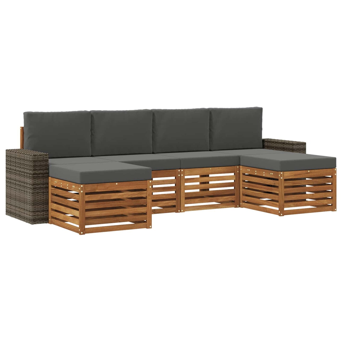 vidaXL Σετ Καναπέ 6 pcs Φυσικό και Ανθρακί Στερεό Ξύλο Ακακίας
