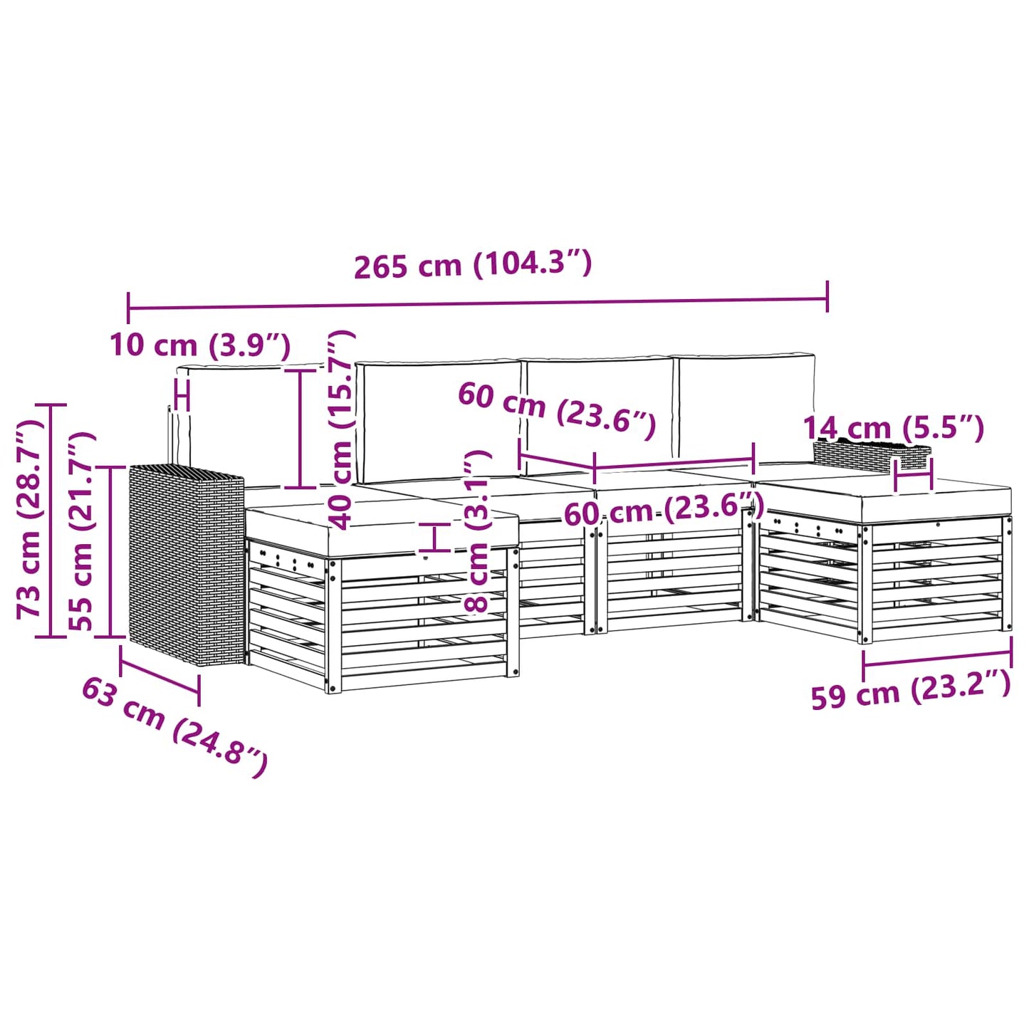 vidaXL Σετ Καναπέ 6 pcs Φυσικό και Ανθρακί Στερεό Ξύλο Ακακίας