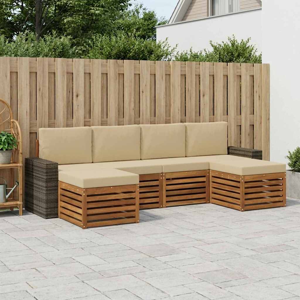 vidaXL Σετ Καναπέ 6 pcs Φυσικό και Μπεζ Στερεό Ξύλο Ακακίας