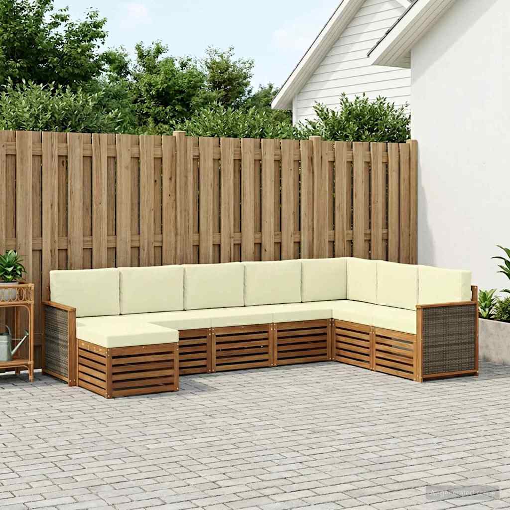 vidaXL Σειρά Καναπέ Εξωτερικού με μαξιλάρι 6 pcs Φυσικό και Κρέμα