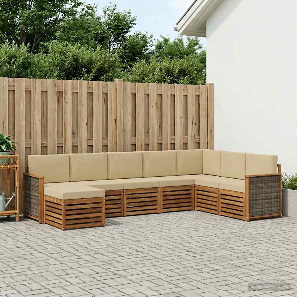 vidaXL Σειρά Καναπέ Εξωτερικού με μαξιλάρι 6 pcs Φυσικό