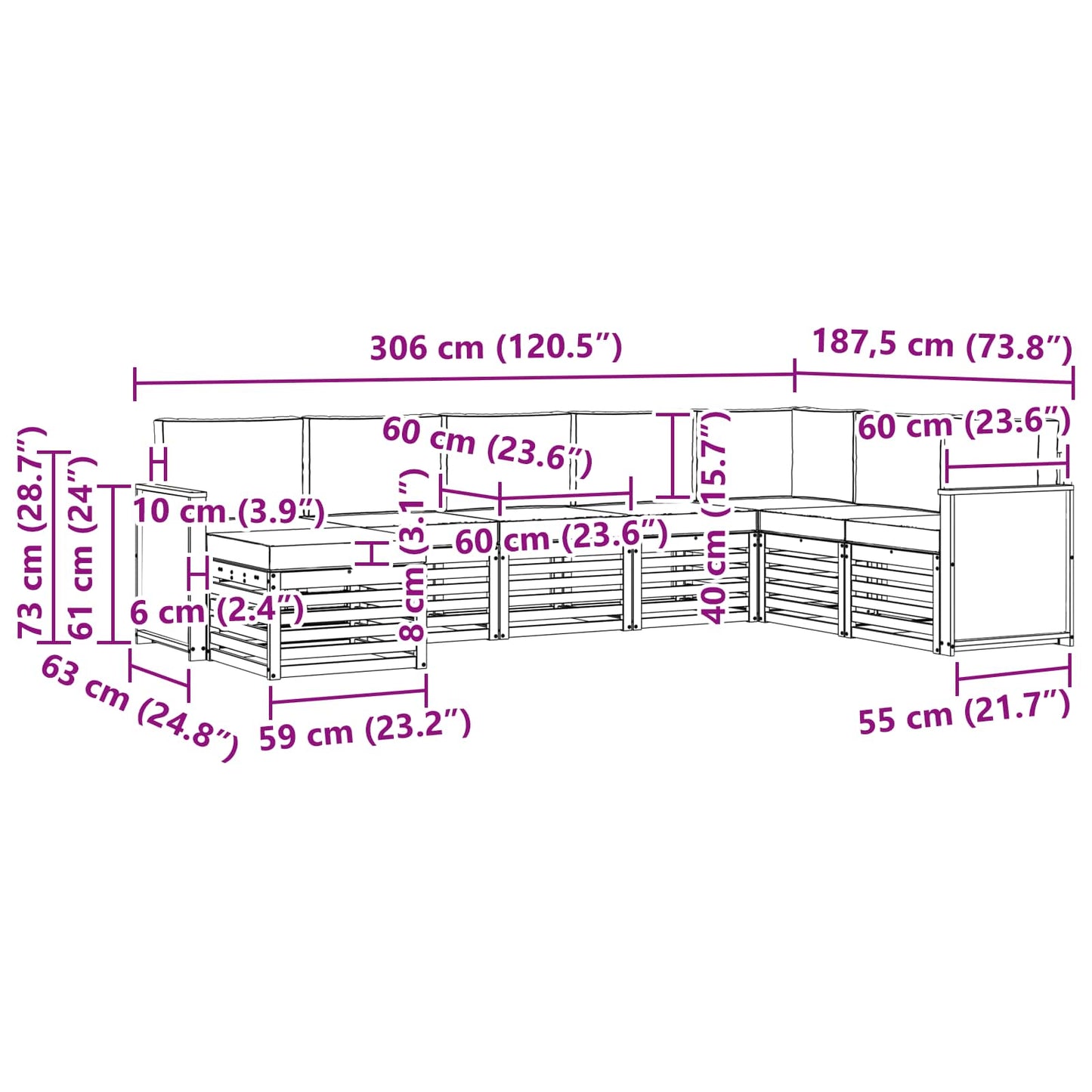 vidaXL Σειρά Καναπέ Εξωτερικού με μαξιλάρι 6 pcs Φυσικό και Κρέμα